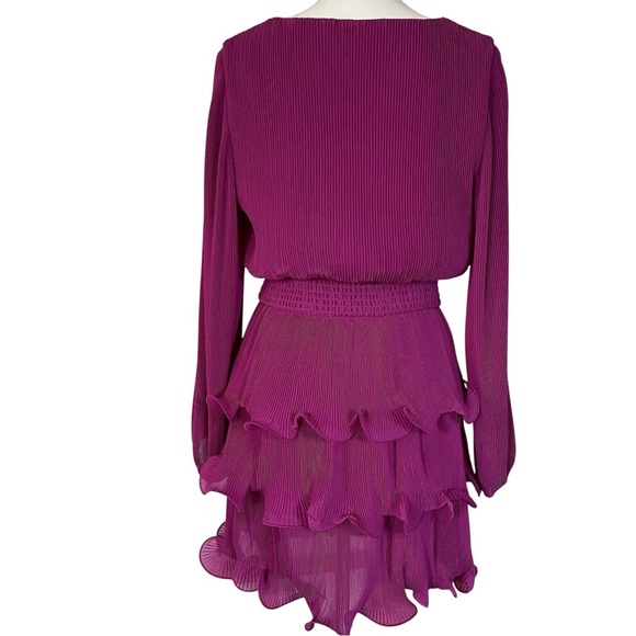 Women Milly Ryan A-Line Chiffon Dress Size 6 M Fuchsia Hem Ruffle V-Neck Layered - Picture 10 of 16
